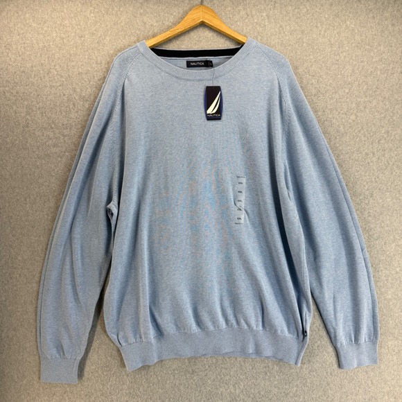Nautica Sweater Crewneck Long Sleeve Cotton Pullover Baby Blue Mens Size XXL NWT - Picture 1 of 12